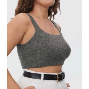 NWT Everlane Size Large Gray Wool‎ Tank Top Cropped Yak Hair Trendy Stretch